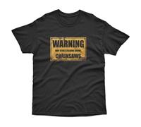 Bad Zebedee Men's Warning May Start Talking About Chainsaws T-Shirt in Black | Size: Large Bad Zebedee Black L