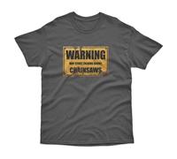 Bad Zebedee Men's Warning May Start Talking About Chainsaws T-Shirt in Dark Grey | Size: Medium Bad Zebedee Dark Grey M