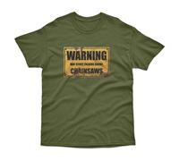 Bad Zebedee Men's Warning May Start Talking About Chainsaws T-Shirt in Khaki | Size: 2XL Bad Zebedee Khaki 2XL