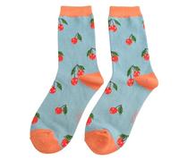 Bad Zebedee Miss Sparrow Cherries Women's Bamboo Socks (Dick Egg Blue)