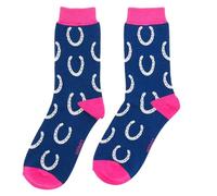 Bad Zebedee Miss Sparrow Horseshoes Women's Bamboo Socks (Navy Blue)