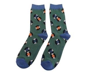 Bad Zebedee Mr Sparrow Men's Vintage Vinyl Bamboo Socks (Size UK 7-11) (UK, Numeric, 7, 11, Regular, Regular, Green)
