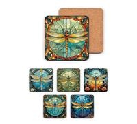 Bad Zebedee 'Stained Glass Dragonfly' Print MDF Coasters (6 Pack) | Size: 6 Pack Bad Zebedee Multicolor 6 Pack
