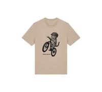Bad Zebedee Two Wheels, Nine Lives Cat Bicycle Cotton T-Shirt in Beige | Size: Large Bad Zebedee Beige L