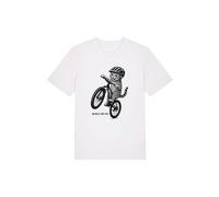 Bad Zebedee Two Wheels, Nine Lives Cat Bicycle Cotton T-Shirt in Off-White | Size: Large Bad Zebedee Off-White L