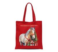 Bad Zebedee Women's Vintage Christmas Horse Tote Bag in Red Bad Zebedee Red