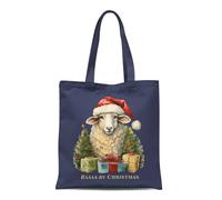 Bad Zebedee Women's Vintage Christmas Sheep Tote Bag in Navy Bad Zebedee Navy