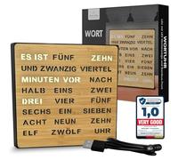 Bada Bing LED Word Clock Bamboo with German Word Display - Elegant Table Clock 3 Levels Dimmable USB Cable - Wall Clock Modern High Quality Silent for Standing / Hanging - Decorative Gift Men Birthday