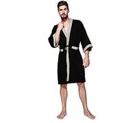 BADA Men's Kimono Robe Cotton Waffle Spa Bathrobe Lightweight Soft Knee Length Sleepwear with Pockets (XL, Black)