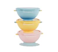 Badabulle 3-Delige set Funcolors Bowls kommetjes met deksel en 1 antislip zuigna
