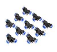 Badafaci 10 Pcs Pneumatic Quick Fittings T Type Air Line Quick Connector with Elliptical Release Ring and PTFE Seal for 3/8 Inch 10mm Tube Air Distribution System and Tools