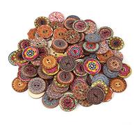 Badafaci 200Pcs Wood Buttons, Vintage Decorative Round Flower Sewing Buttons, 25mm Mixed Patterns for DIY Crafts and Clothing
