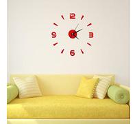 Badafaci 3D Modern Frameless DIY Wall Clock, Acrylic Mirror Numbers for Living Room and Office Decoration (Red)