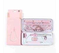 Badafaci Math Geometry Kit, Plastic Engineering Drawings Tools Includes Rulers, Protractor, Compass, Pencil for Students and Professionals (Pink)