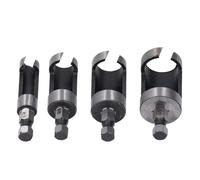 Badafaci Wood Plug Cutter, 4 Piece Drill Bit Set with 1/4 Hex Shank for Woodworking, Carbon Steel Construction, 5/8 1/2 3/8 / Inch Straight and Tapered Cutting Tools