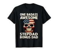 Badass Bonus Stepdad Skull American Flag Gift Funny Father’s T-Shirt