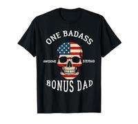 Badass Bonus Stepdad Skull American Flag Gift Funny Father’s T-Shirt