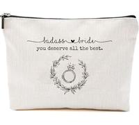 Badass Bride Makeup Bag - Bridal Cosmetic Pouch With Engagement Ring Design - Bachelorette Wedding Travel Toiletry Organizer - Gift For Bride Friends