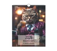 Badass Cats Calendar 2026, Funny Cat Wall Calendar 2026, Unique Kitten Calendars with 12 Hilarious Cat Photos, Creative Kitten Monthly Calendars Planner, for Home Decor