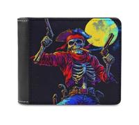 Badass Skeleton Pirate and Moon Printed Bifold Wallet with Hidden Compartments Pocket Money and Credit Card Holder for Men Women