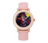 Badass Skeleton Pirate and Moon Women's Wrist Watch Fashion Wristwatches with Pink Strap Gifts for Women Mother Wife Birthday