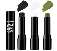BADCOLOR 3PCS Black White Orge Green Face Body Paint Stick Makeup for Frankenstein/Witch/Grinch/Hulk/Alien/Demon/Evil Clown SFX Cosplay & Dress Up, Full-Coverage Halloween Facepaint Makeup Kit