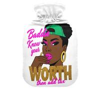 Baddie Gold Worth Typography Graphic Hot Water Bottle with Soft Cover, 1L Warm Compress for Arthritis