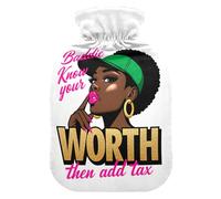 Baddie Know Your Worth Hot Water Bottles with Soft Cover, 2L Water Bottle Bag for Tummy Warmer