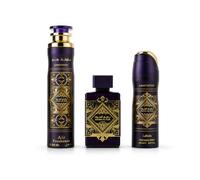 Badee Al Oud 3 Piece Luxury Gift Set - 100ml Eau De Parfum, 300ml Air Freshener & 200ml Perfume Spray - Long Lasting Arabian Oud Fragrance Gift Set for Men & Women (Amethyst)