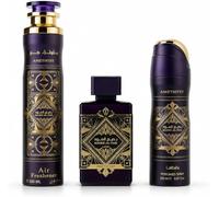 Badee Al Oud 3 Piece Luxury Gift Set - 100ml Eau De Parfum, 300ml Air Freshener & 200ml Perfume Spray - Long Lasting Arabian Oud Fragrance Gift Set for Men & Women (Amethyst)
