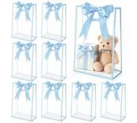 BadenBach 10 PCS Clear Gift Bags with Handles, Blue Ribbon, 7.1"x10"x3.2"