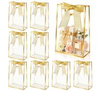 BadenBach 10 PCS Clear Gift Bags with Handles, Gold Ribbon, 7.1"x10"x3.2"