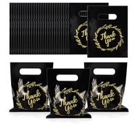 BadenBach 100 Pack Small Thank You Bags, 8" x 6", Black Plastic Small Shopping Cute Bulk Retail Thank You Bags for Business Boutique Wedding Birthday Baby Shower Festival
