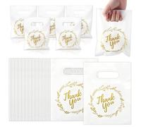 BadenBach 200-Pack Small Thank You Bags, 8" x 6", White | Plastic Shopping Bags, Bulk Cute Thank You Gift Bags, for Small Business, Retail, Boutique, Wedding Birthday Party Favors