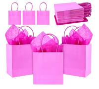 BadenBach 40 Sets Mini Pink Gift Bags with Tissue Paper,5.7"x5"x2.75",Small Pink Paper Bags with Handles Hot Pink Mini Goodie Candy Party Favor Bags for Father's Day Baby Shower Princess Birthday