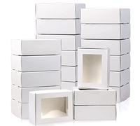 BadenBach 50 Pack Mini Kraft Boxes with Clear Window, 3.3"x2.3"x1.2", White
