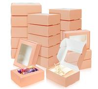 BadenBach 50 Pack Small Rectangle Kraft Paper Boxes with Clear Windows,3.33" x 2.35" x 1.18",Mini Soap Packaging Present Treat Gift Box for Candy Chocolate Jewelry Display Wedding Party Favor(Pink)