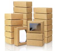 BadenBach 50 Pack Small Rectangle Kraft Paper Boxes with Clear Windows,3.33" x 2.35" x 1.18",Mini Soap Present Treat Gift Box for Bakery Candy,Chocolate Packaging Jewelry Display Wedding Party Favor
