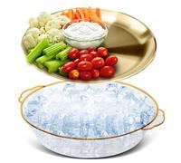 Baderke 1 Set 11.8" Chilled Serving Tray for Parties with Compartments Ice Chilled Party Platter Charcuterie Serving Board Cold Dish Dip for Fruit Seafood Vegetable Appetizer Shrimp Cocktail (Gold)