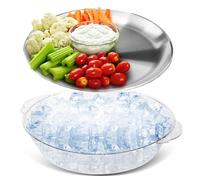 Baderke 1 Set 11.8" Chilled Serving Tray for Parties with Compartments Ice Chilled Party Platter Charcuterie Serving Board Cold Dish Dip for Fruit Seafood Vegetable Appetizer Shrimp Cocktail (Natural)