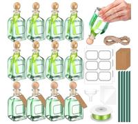 Baderke 12 Pcs 100ml/3.4oz Patron Shot Bottles Empty for Drinks Mini Tequila Shot Bottles Patron with Cork Lids Green Ribbon Reusable Glass Bottle for Weddings Birthday Party Favors DIY Crafts