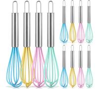 Baderke 12 Pcs 6 Inch Mini Whisks Bulk with Stainless Steel Handles Small Silicone Kitchen Whisks Non Stick Tiny Balloon Wire Whisk for Mixing Stirring Baking Cooking Party Favor Gift(Macaron)