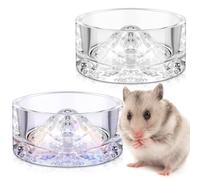 Baderke 2 Pcs Hamster Water Bowls Glass Hamster Food Bowls 35ml Mountain Style Drinking Container Anti Turning for Guinea Pig Gerbils Mice Rats Chinchilla Small Pets(Clear and Rainbow)