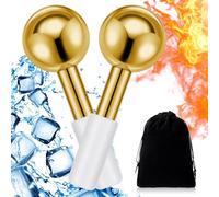 Baderke 2 Pcs Ice Globes for Facials Stainless Steel Cooling Globes Unbreakable Cooling Roller for Women Ice Balls Cryo Sticks for Face Skin Care for Dark Circles, Puffiness (Gold (white Handle))