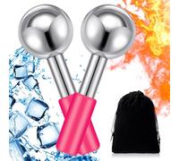 Baderke 2 Pcs Ice Globes for Facials Stainless Steel Cooling Globes Unbreakable Cooling Roller for Women Ice Balls Cryo Sticks for Face Skin Care for Dark Circles, Puffiness (Silver (pink Handle))