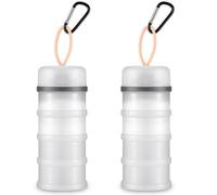 Baderke 2 Pcs Protein Powder Containers with Funnel Stand, 4 Stackable Leakproof Dispensers, Portable Keychain Protein Powder Holder for Workout, Fitness, Travel (White, 16 oz, Plastic, Polypropylene)
