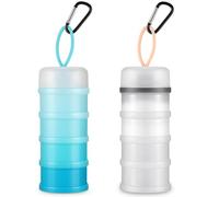 Baderke 2 Pcs Protein Powder Containers with Funnel Stand, 4 Stackable Leakproof Dispensers, Portable Keychain Containers for Workout, Fitness, Travel (White, Blue, 473.176 ml, PP Plastic)