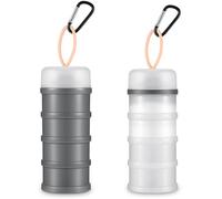 Baderke 2 Pcs Protein Powder Containers with Funnel Stand, 4 Stackable Leakproof Dispensers, Portable Keychain Containers for Workout, Fitness, Travel (Gray, White, 473.38 ml, Polypropylene Plastic)