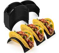 Baderke 24 Pcs Single Taco Holder Stand Black Plastic Tray Plates Mexico Taco Shell Holder for Tuesday Night Carnival Backyard Party Supplies, Dishwasher Microwave Safe
