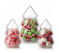 Baderke 3 Pcs Christmas Tree Candy Jars Glass Cookie Jars with Lids Lovely Christmas Tree Jar Bowl Food Storage Container for Xmas Festival Holiday Party Gift Table Decoration